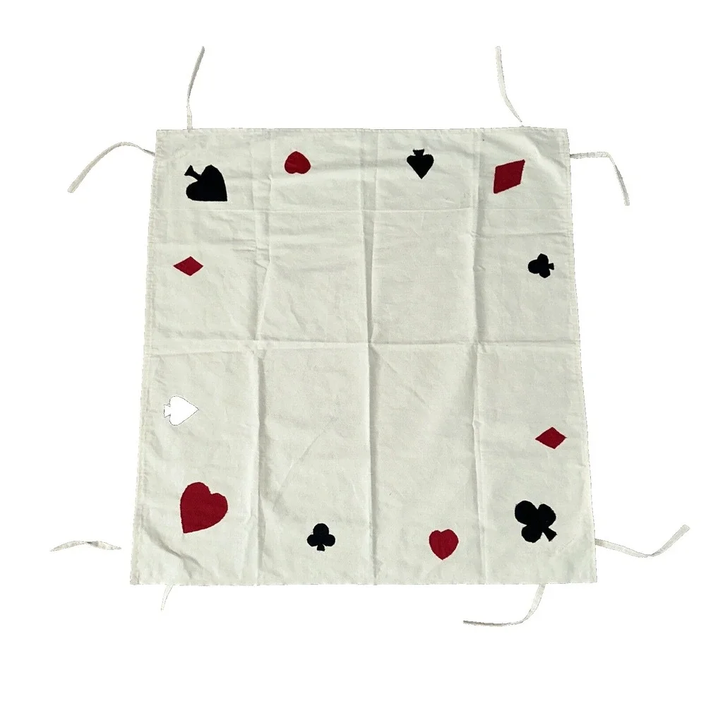 Vtg Square Card Table Cloth Hand Appliqué Spades‎ Clubs Diamonds Hearts Straps